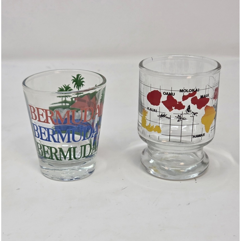 Bermuda & Hawaii Souvenir Shot Glass Lot of 2 Retro Barware Travel Collectible